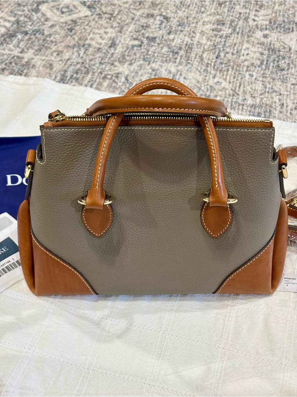 Dooney & Bourke Taupe Pebble with Florentine Leather Satchel with Gold Hardware - Picture 8 of 11
